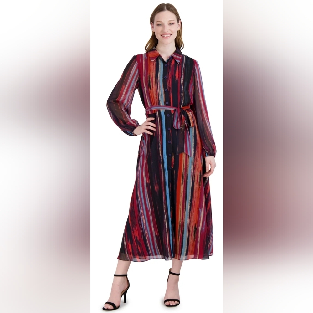 DONNA RICCO - LONG SLEEVE SHIRT COLLAR LONG DRESS